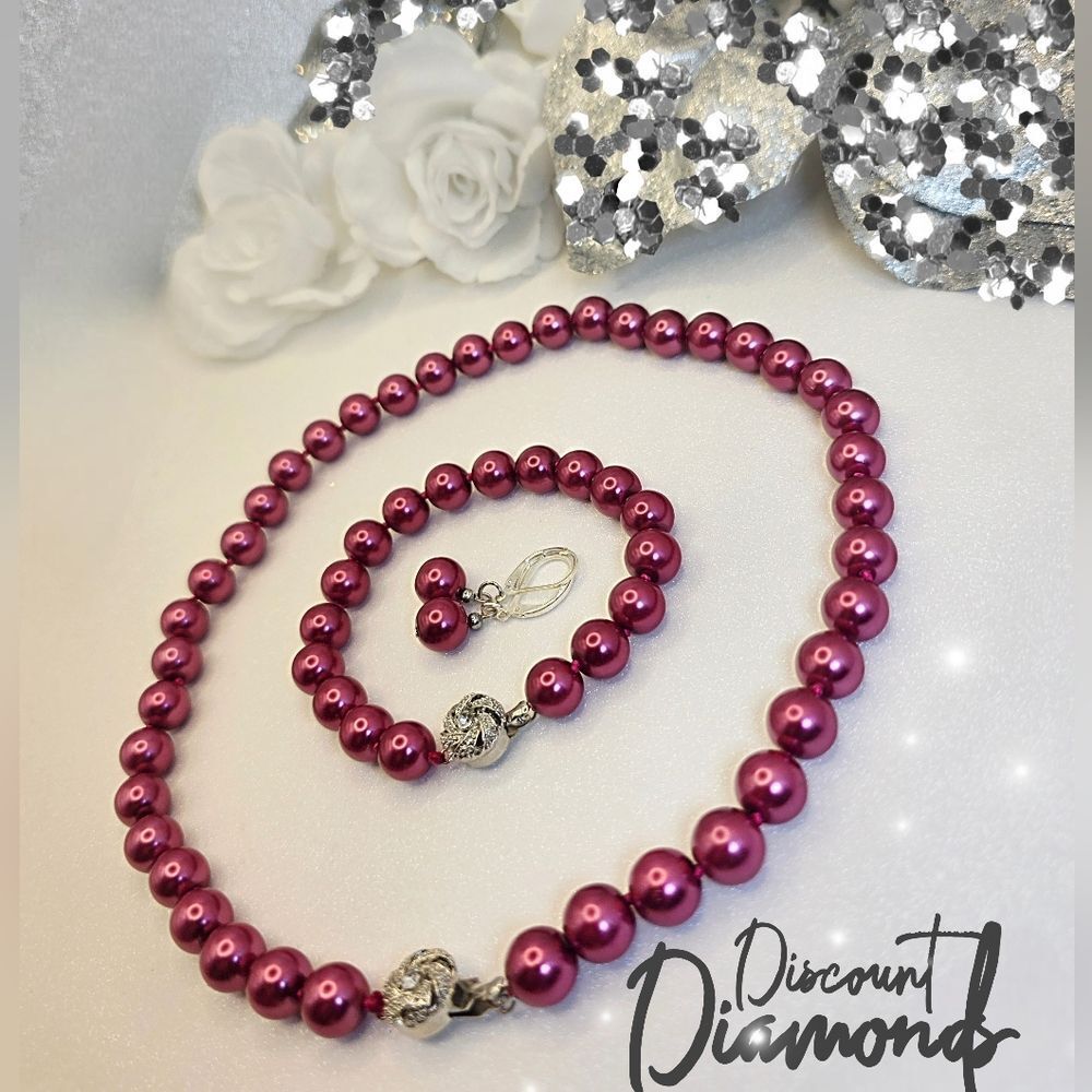 Rose Red 10mm South Sea Shell Pearls 4 Piece Set 925 Clasp 